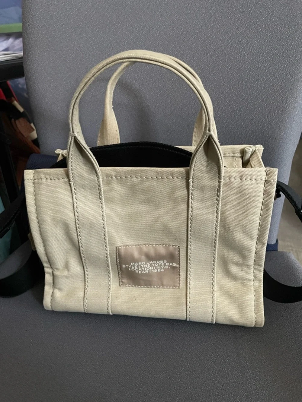 Marc Jacobs Mini Canvas Tote in Beige with White Logo - Picture 2 of 5